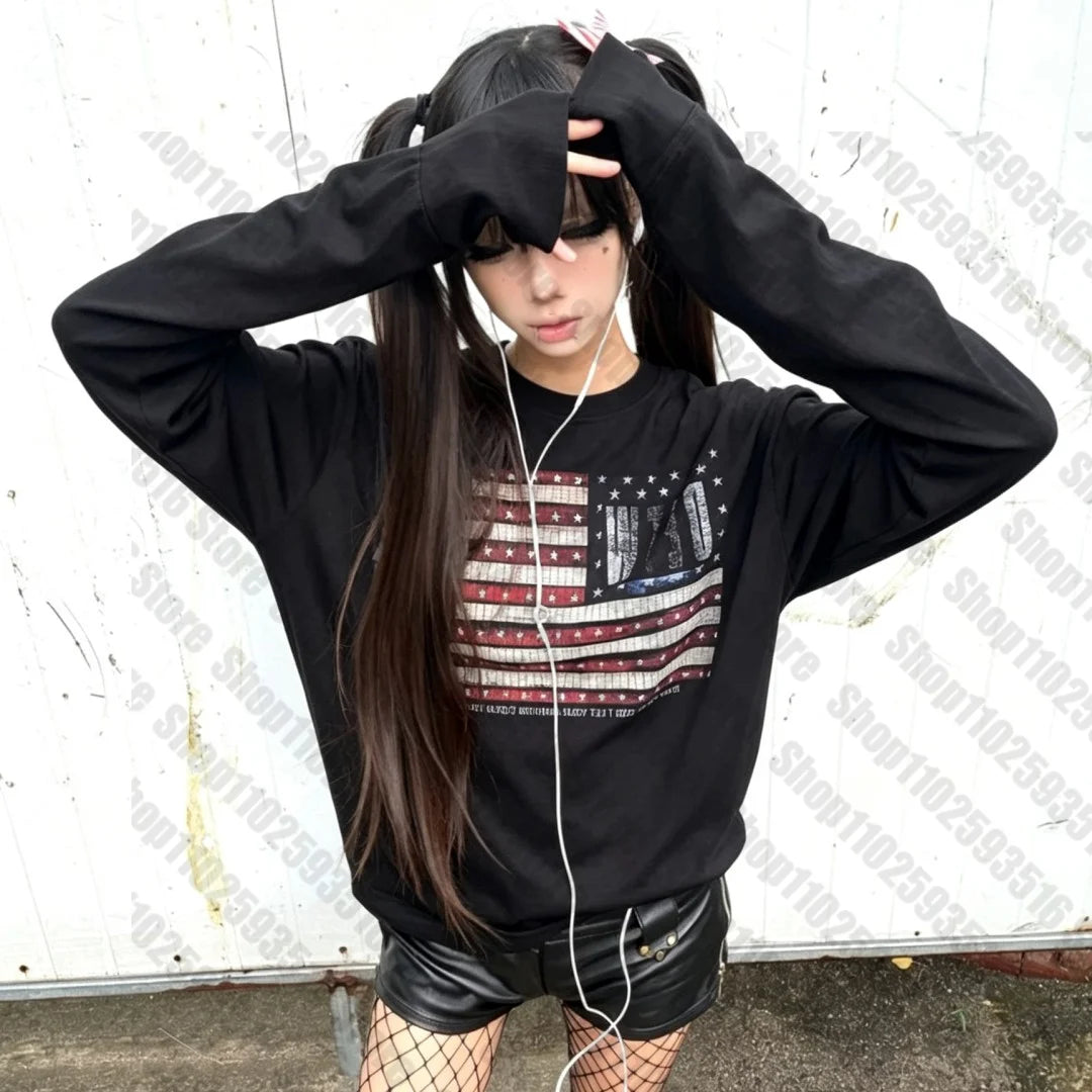 Flag Print Crop Hoodie
