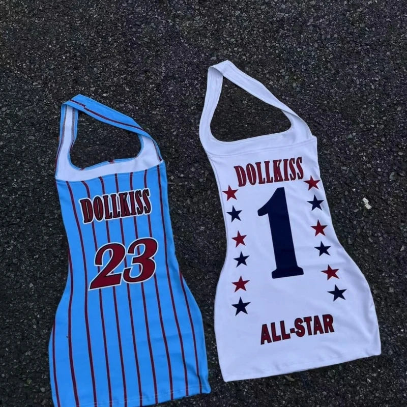 Letter Printing Halter Dress