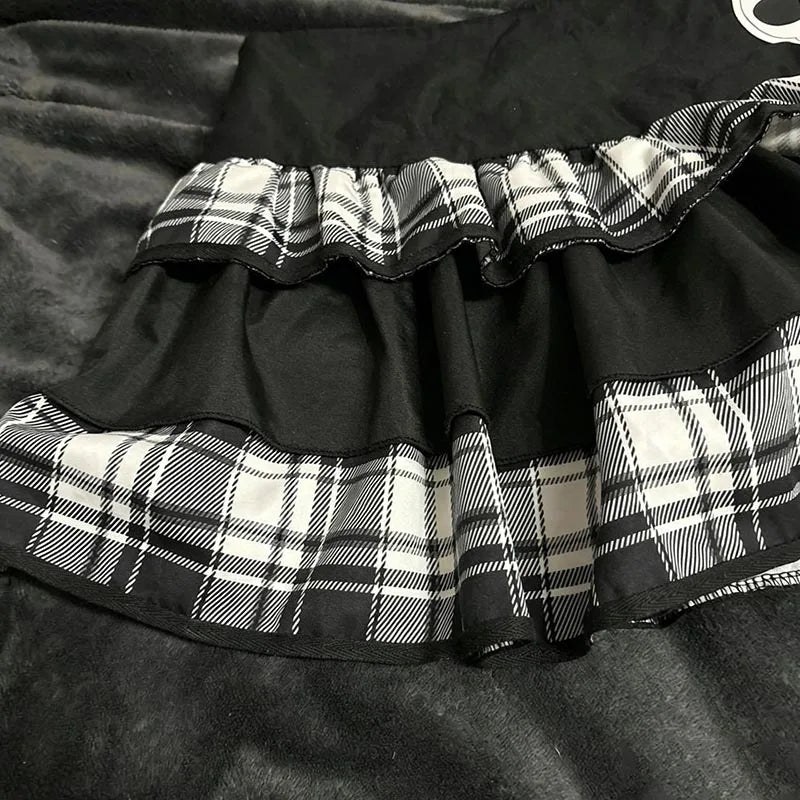 Plaid Skull Mini Skirt