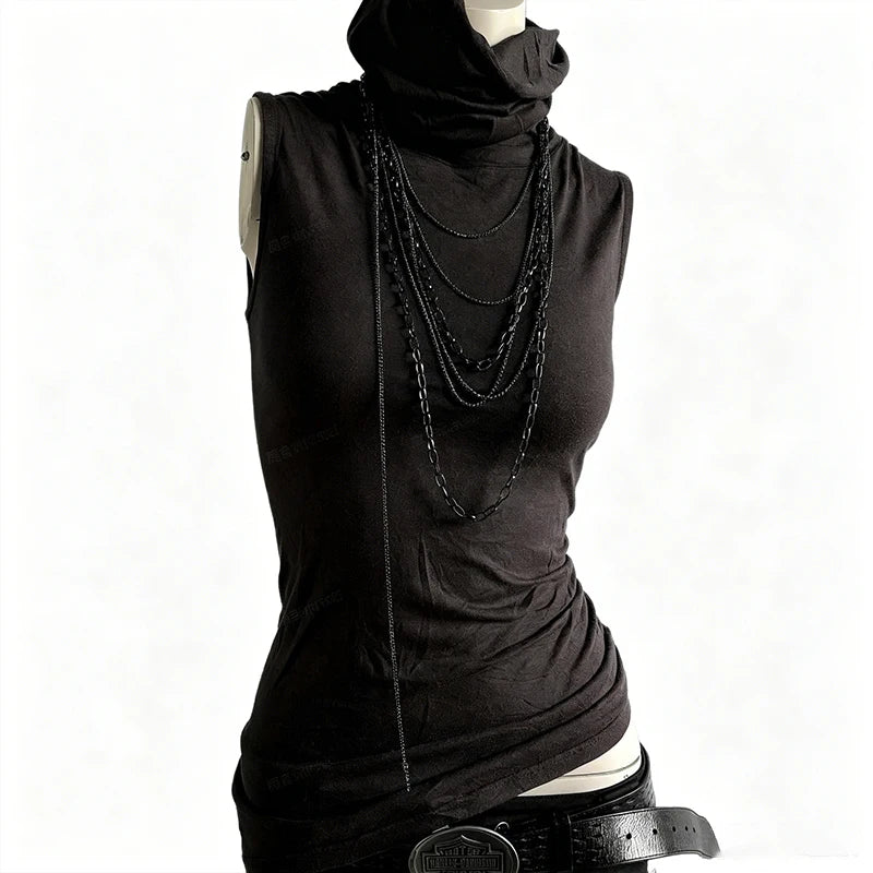 Black High-Neck Sleeveless Top