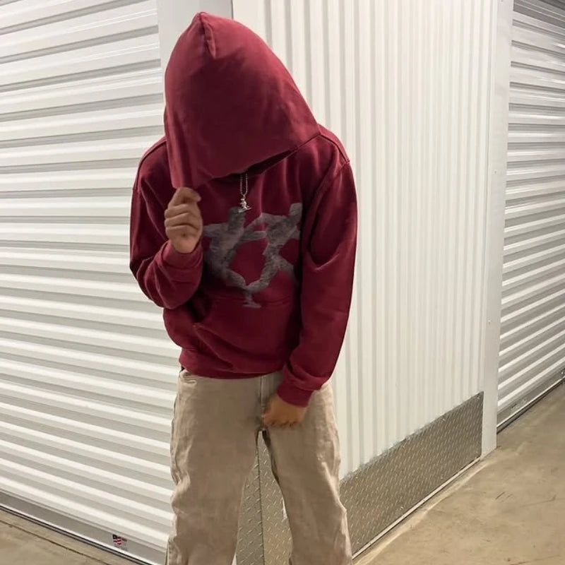 Red Graphic Print Hoodie