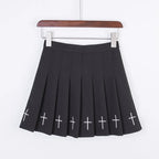 Cross Print Pleated Mini Skirt