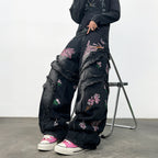 Floral Embroidered Baggy Jeans