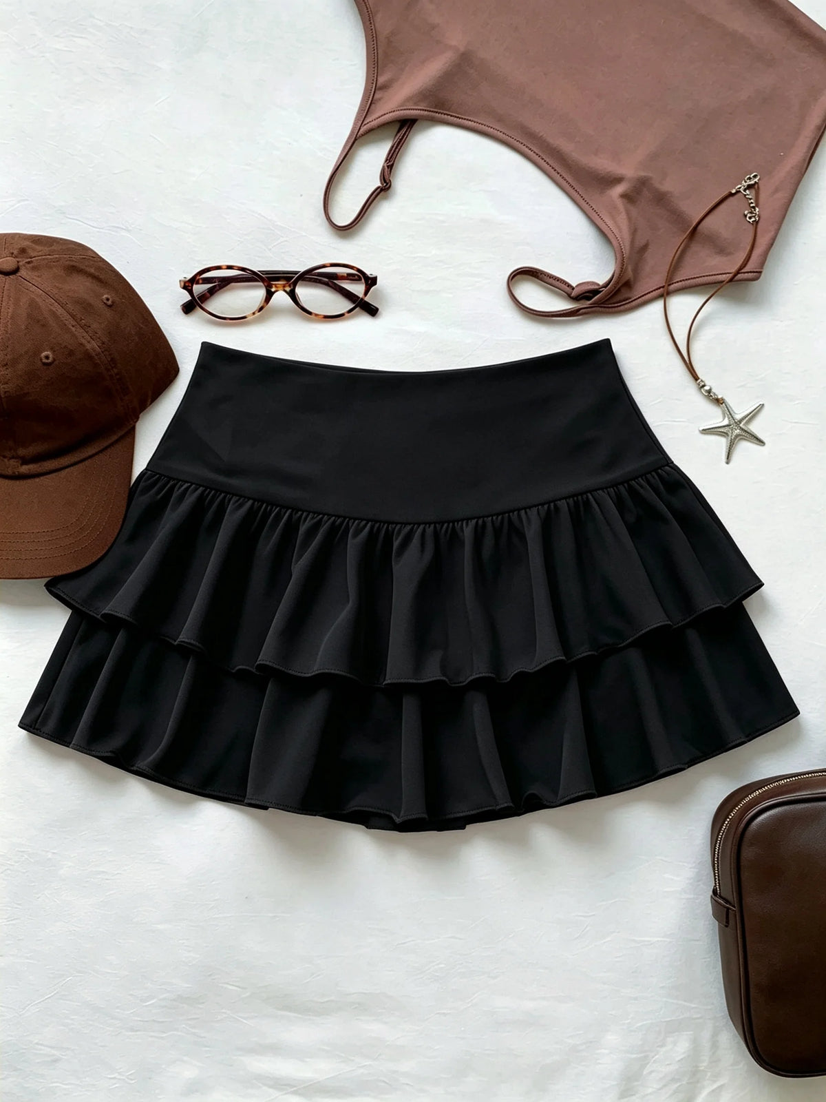 High Waist Ruffle Layered Mini Skirt