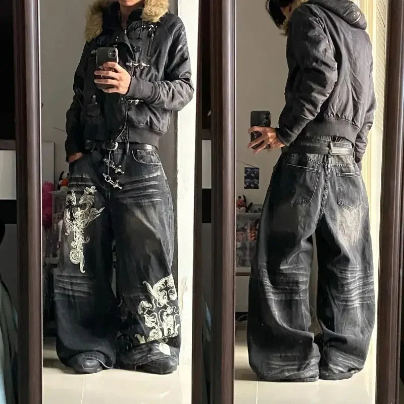 Gothic Embroidery Baggy Jeans