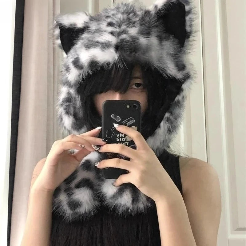 Leopard Faux Fur Ear Hat