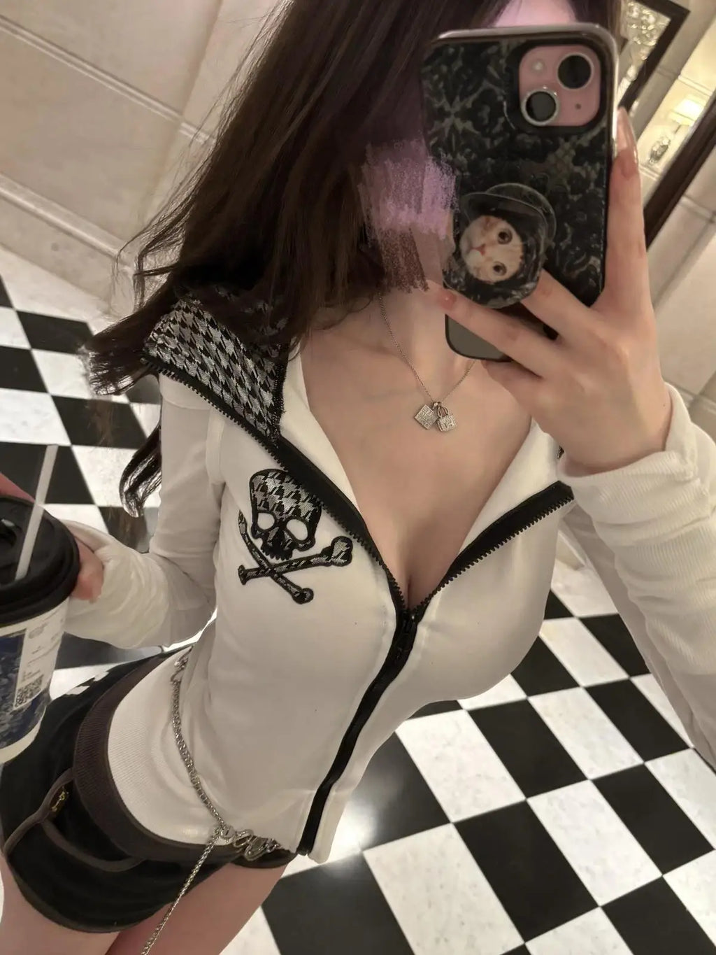 Skull Print Zip-Up Hoodie