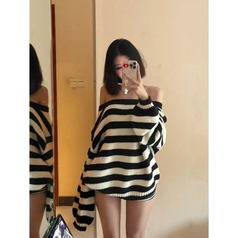 Striped Slash Neck Sweater