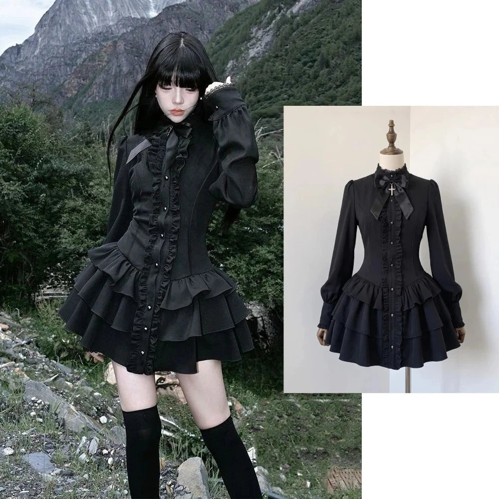 Gothic Ruffle Tiered Dress