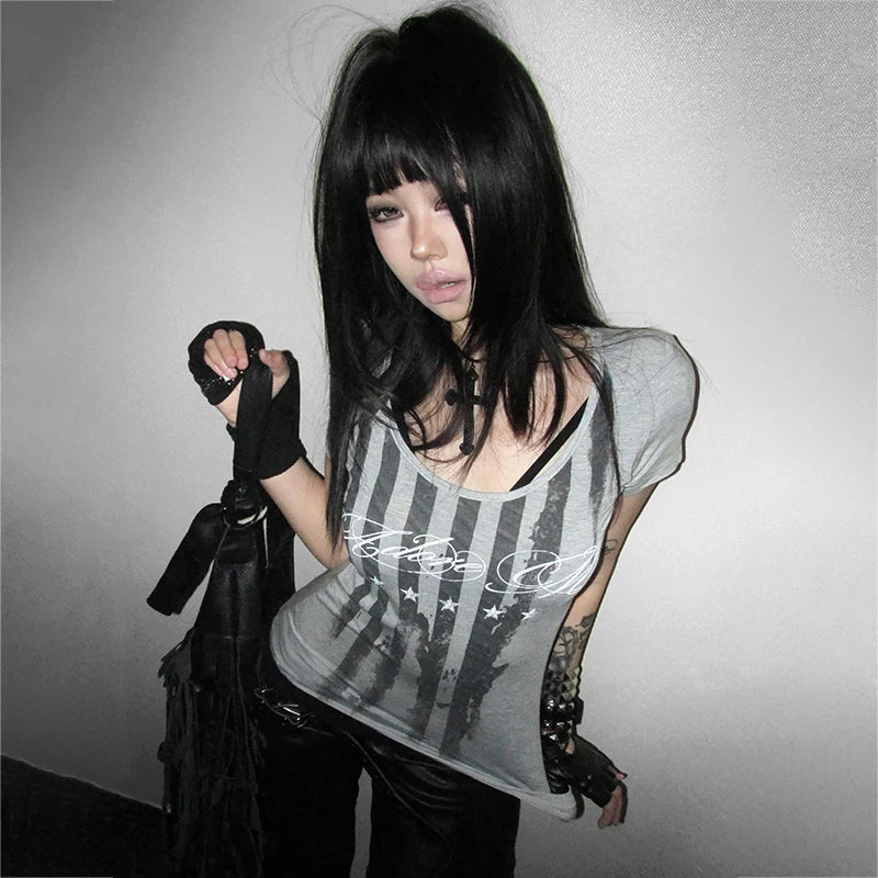Striped Graphic Print Tee