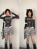 Striped Cat Print Hoodie