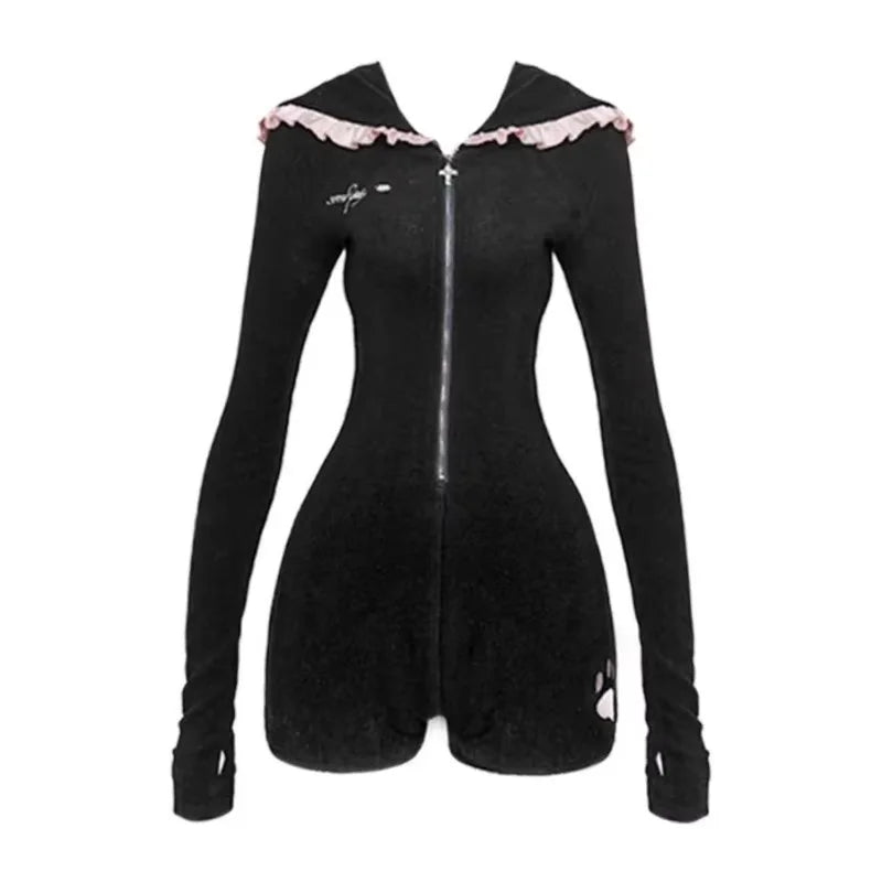 Ear Detail Black Jumpsuit