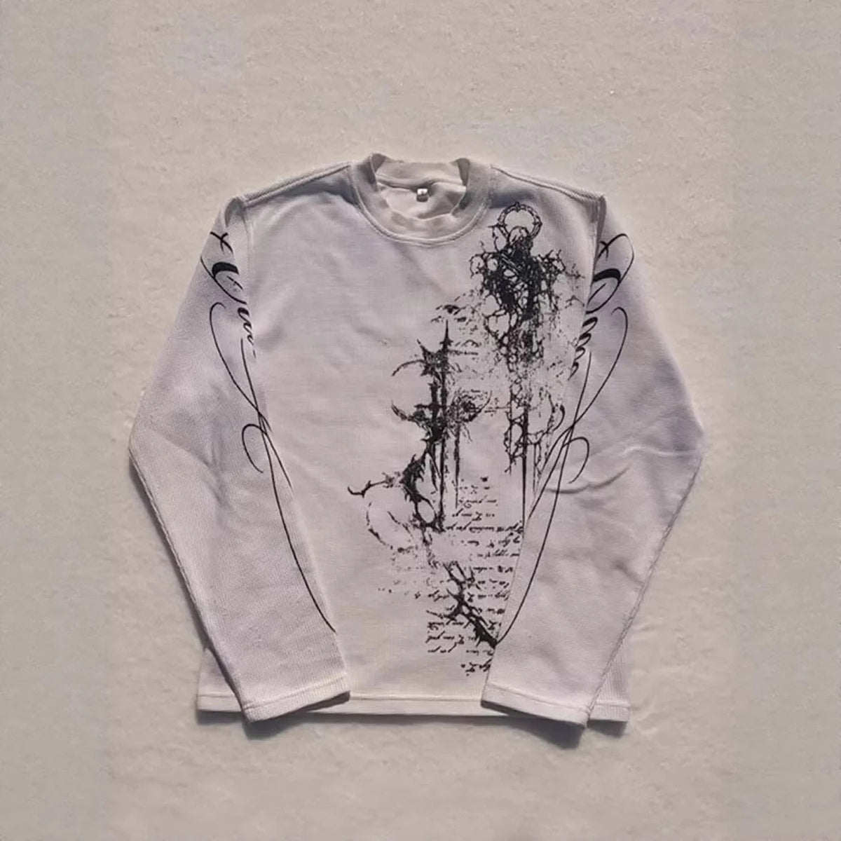 Gothic Print Waffle Long Sleeve Tee