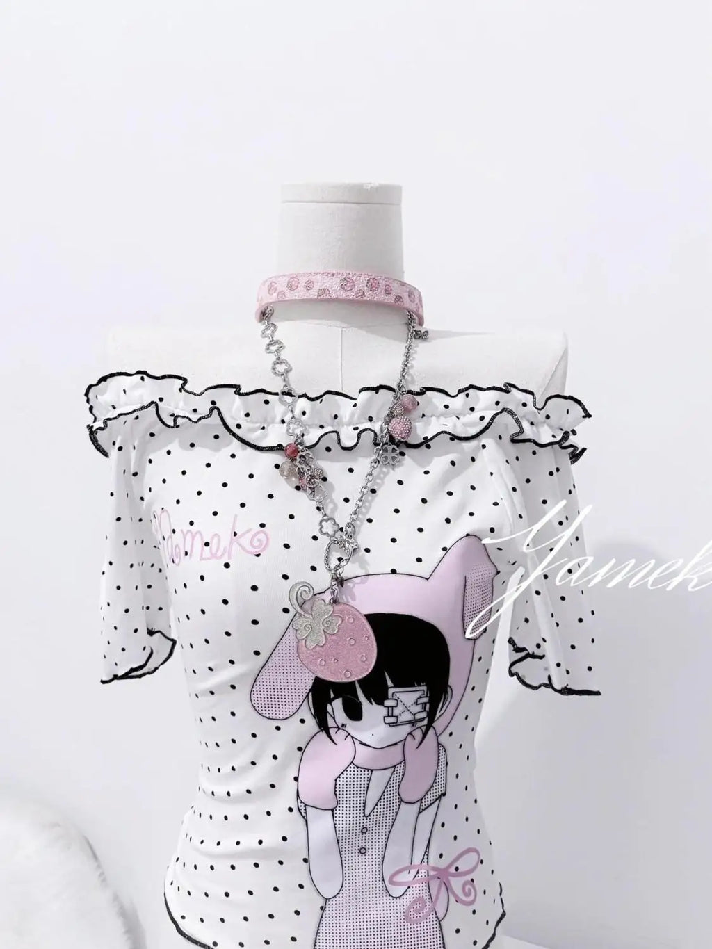 Cartoon Print Skew Collar Tee
