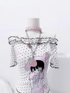 Cartoon Print Skew Collar Tee
