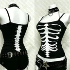 Skeleton Print Backless Top