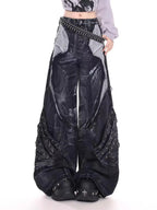 Washed Patchwork Wide-Leg Jeans