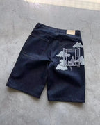 Embroidered Denim Shorts