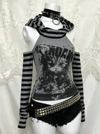 Striped Cat Print Hoodie