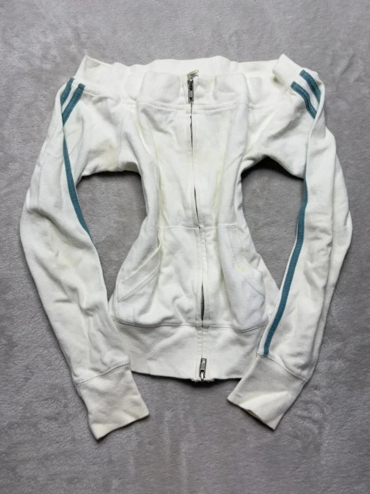 White Zip-Up Track Jacket