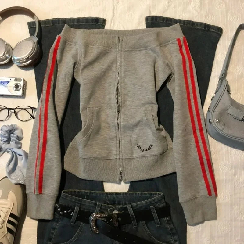 Striped Zip-Up Sweatshirt