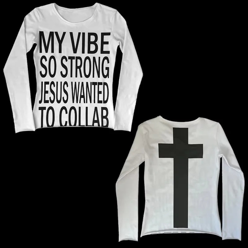 Cross Print Long Sleeve Top