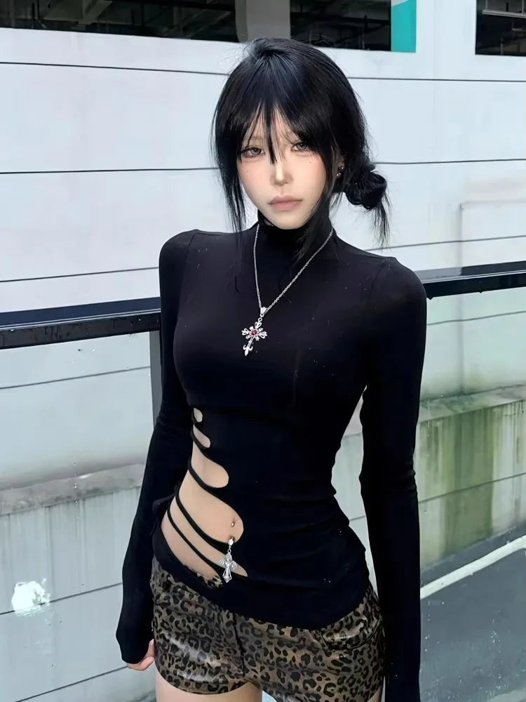 Cut-Out Turtleneck Top