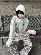 Grey Hooded Long Sleeve Top
