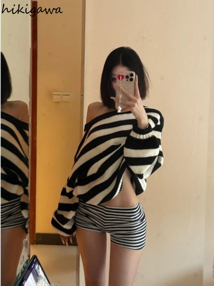 Striped Slash Neck Sweater