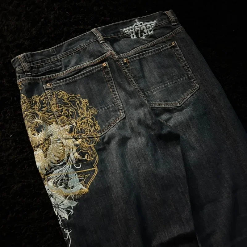 Gothic Embroidery Baggy Jeans