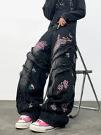 Floral Embroidered Baggy Jeans