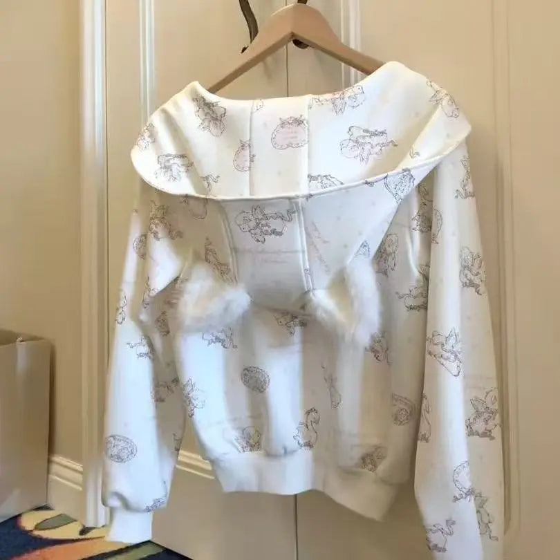 Faux Fur Ear Cropped Hoodie