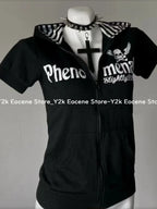 Y2K Skull Print Zip-Up Hoodie