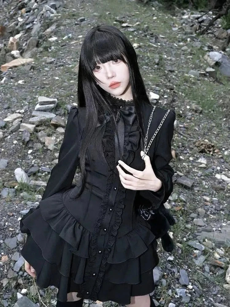 Gothic Ruffle Tiered Dress
