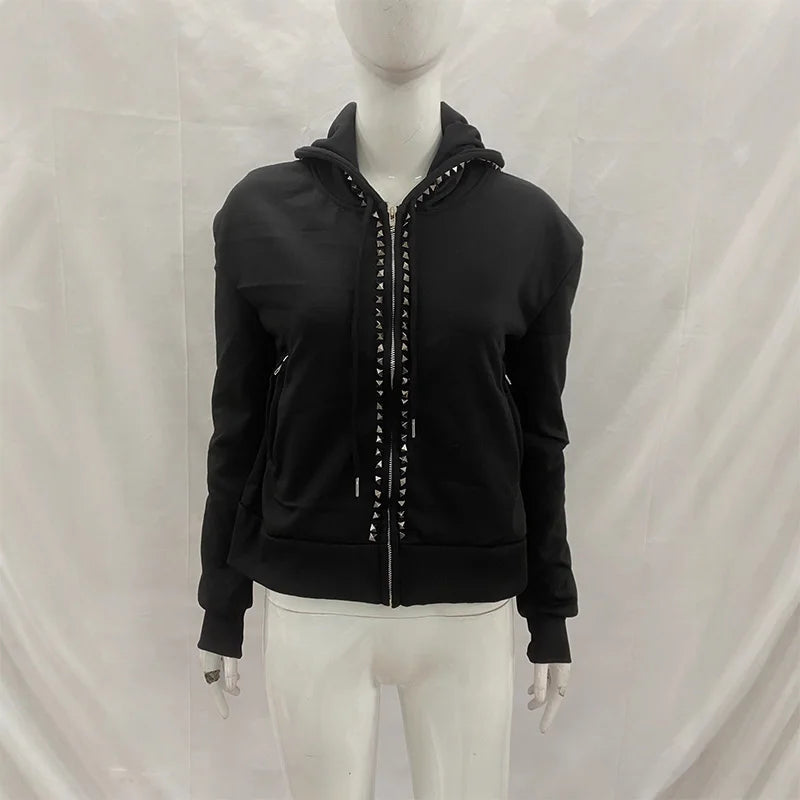 Rivet Zip-Up Oversized Hoodie