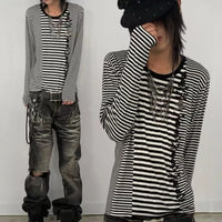 Striped Skull Print Long Sleeve Tee