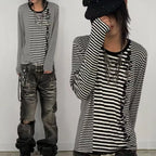 Striped Skull Print Long Sleeve Tee