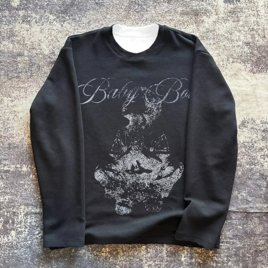 Distressed Figure Print Long Sleeve Tee