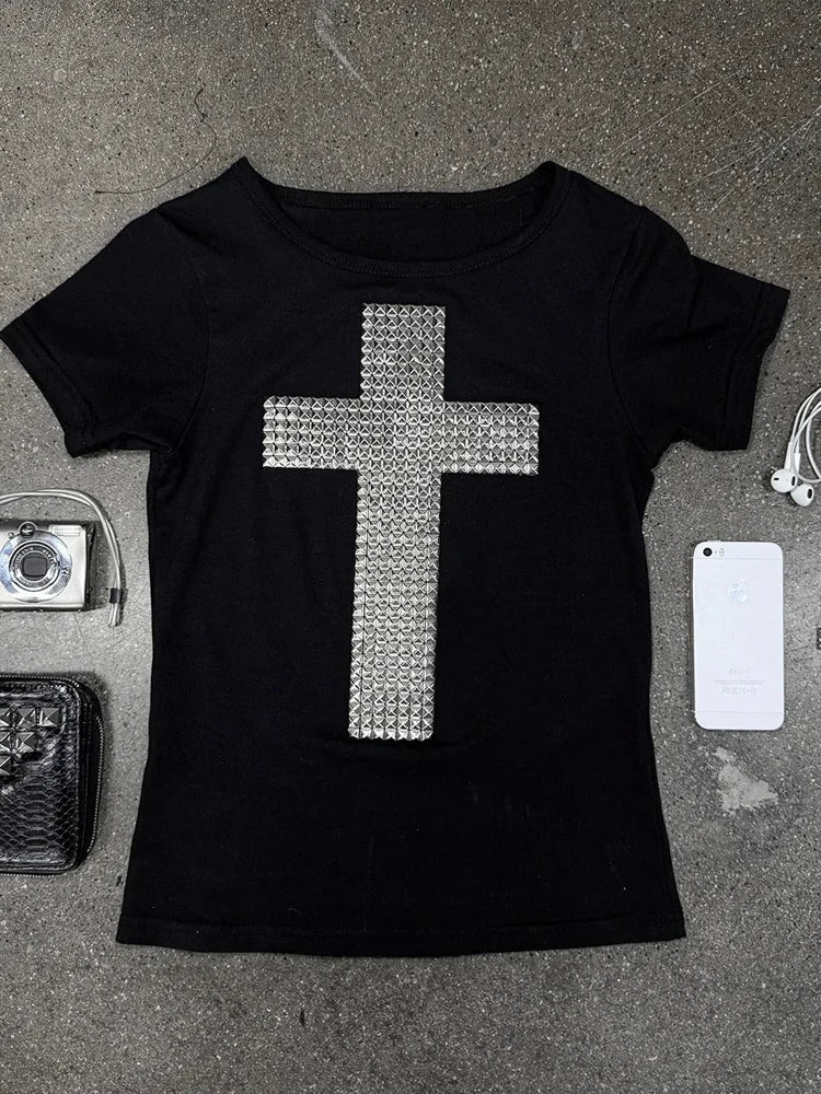 Cross Studded Black Tee