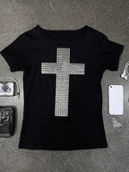 Cross Studded Black Tee