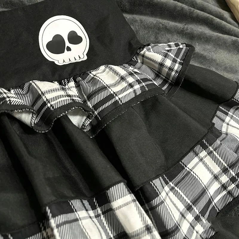 Plaid Skull Mini Skirt