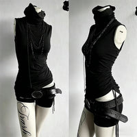 Black High-Neck Sleeveless Top