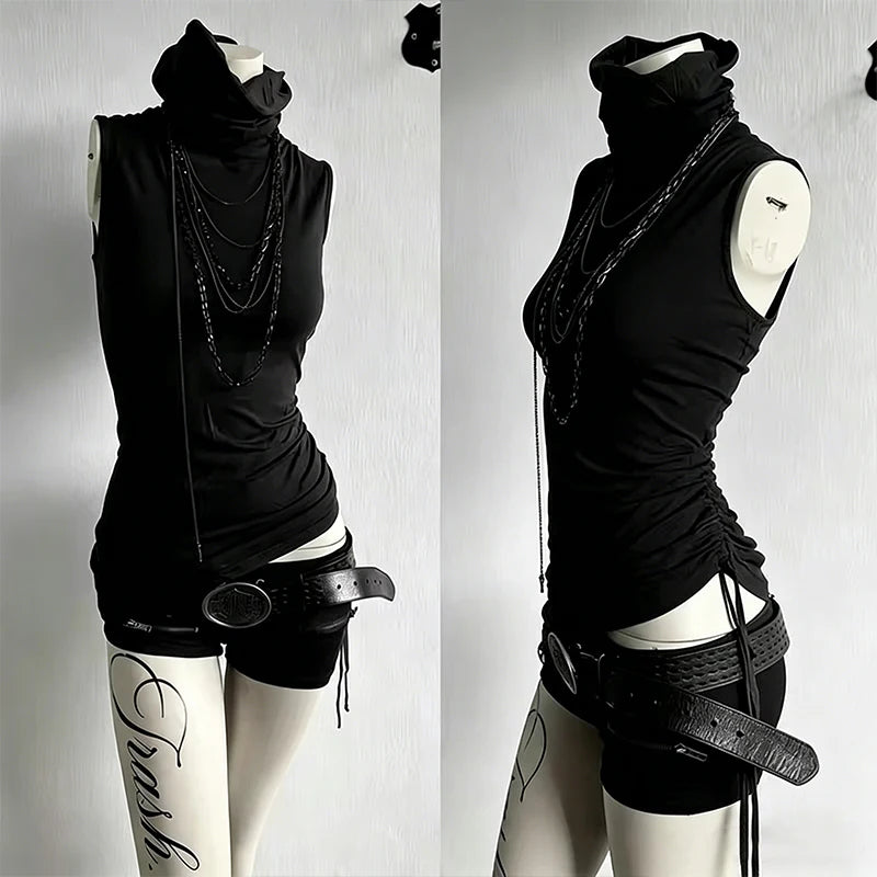 Black High-Neck Sleeveless Top