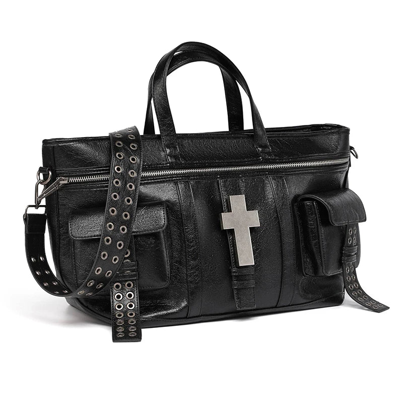 Black Cross Rivet Shoulder Bag