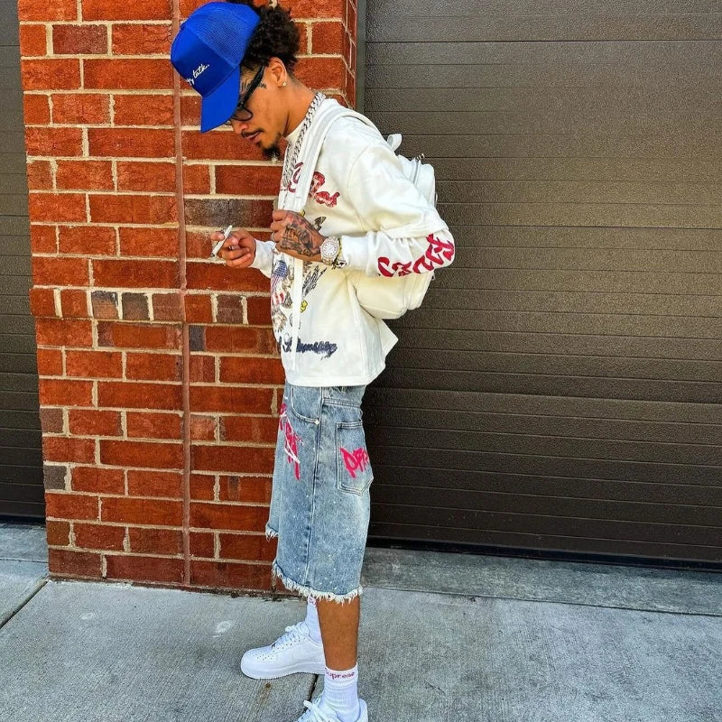 Graffiti Print Denim Shorts