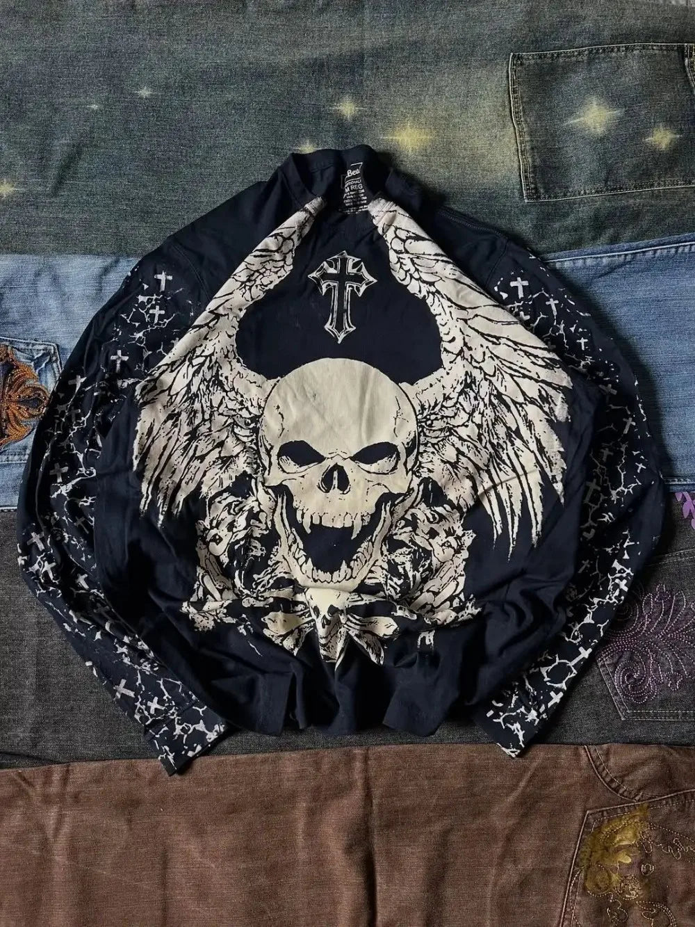 Black Skull Print Long Sleeve Tee