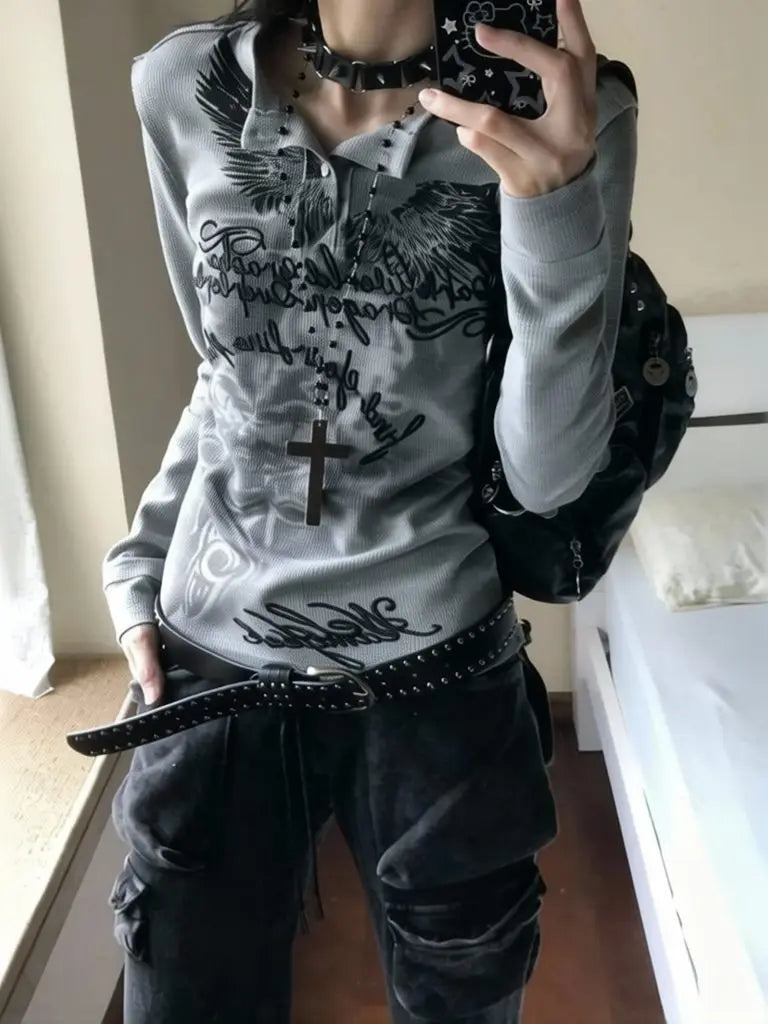 Grunge Print Long Sleeve Tee