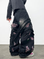 Floral Embroidered Baggy Jeans