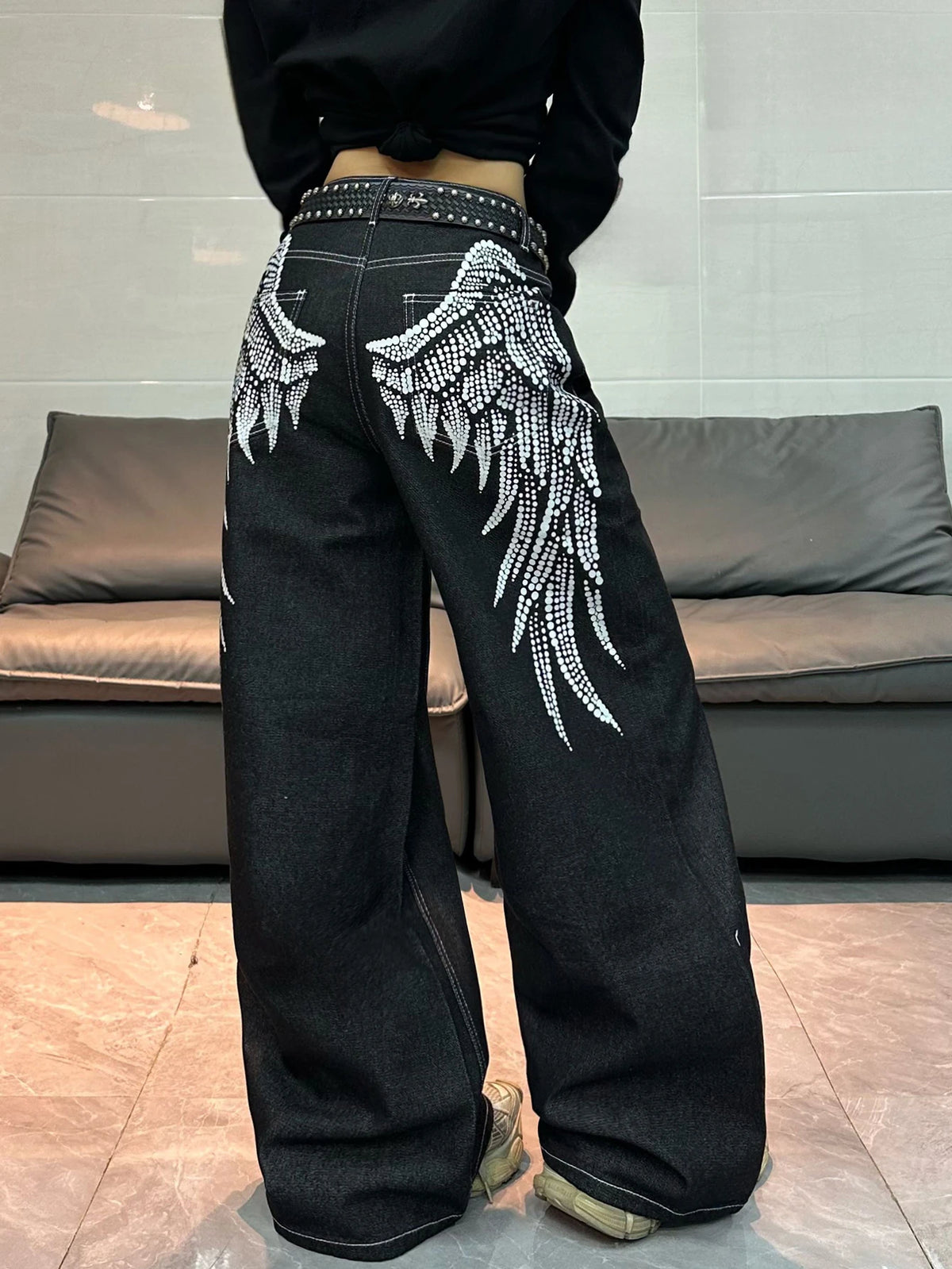 Wing Embroidered Baggy Jeans