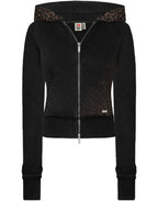Rhinestone Cropped Zip-Up Hoodie